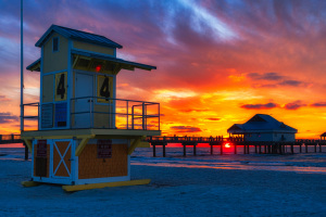 Clearwater Beach Lifeguard Tower #4 & Pier 60 Sunset Clearwater Beach Lifeguard Tower #4 & Pier 60 Sunset